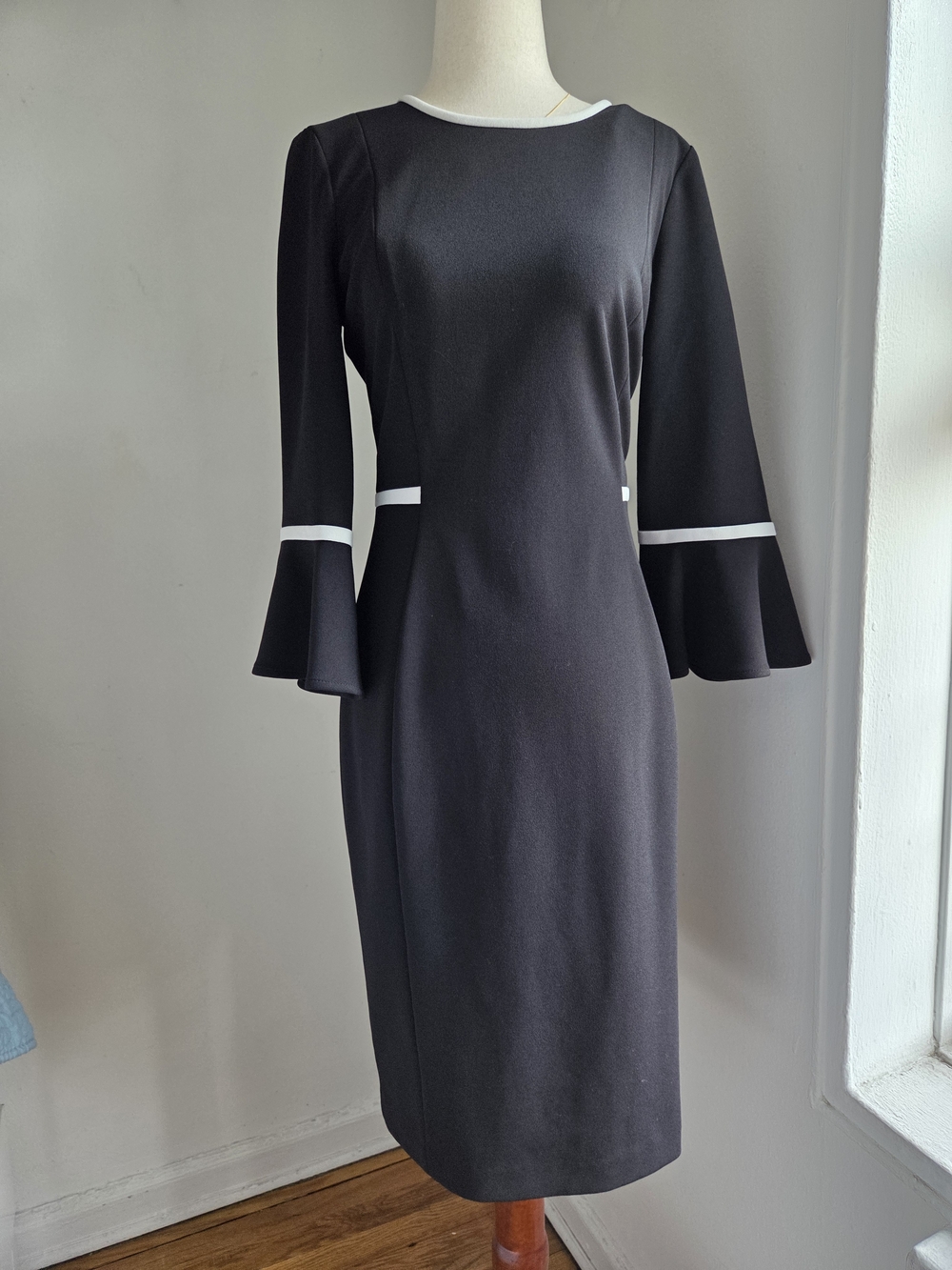 Calvin Klein Black Midi Sheath Dress with White Trim